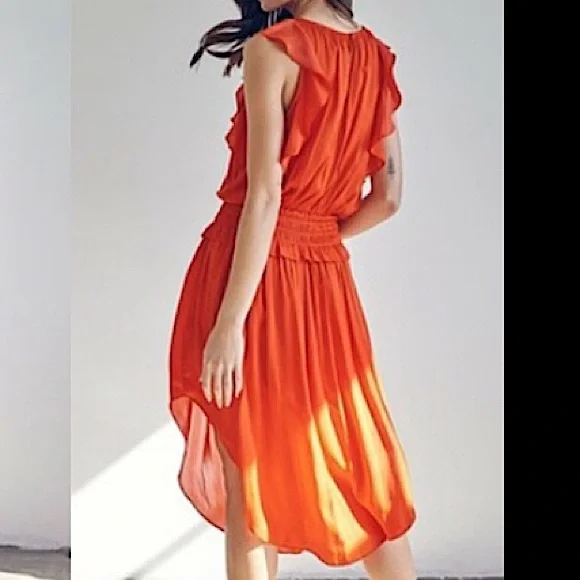 NWT Red Orange Smocked Waist Dress - Picture 3 of 3